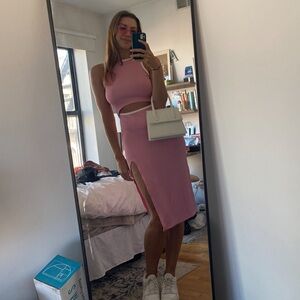 Womens Crew Neck Side Slit Sleeveless Knit Cut Out Tank Dress